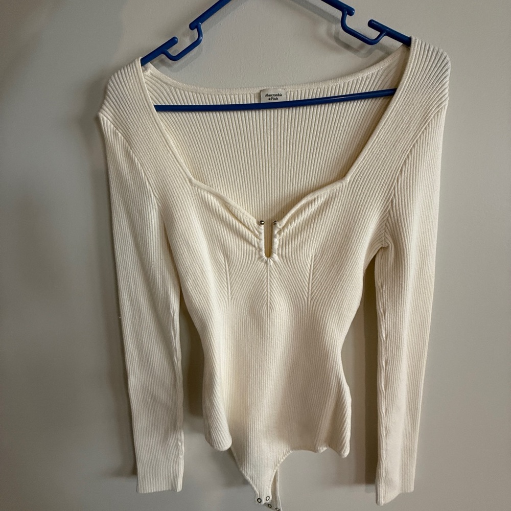 Abercrombie Sweater Cream Ribbed Long Sleeve Bodysuit